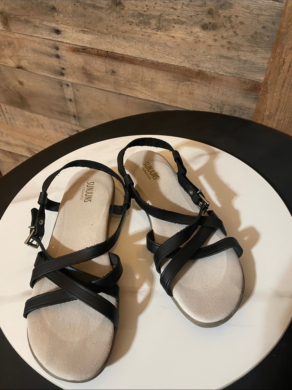 Seychelles Black Leather Crisscross Strap Sandals